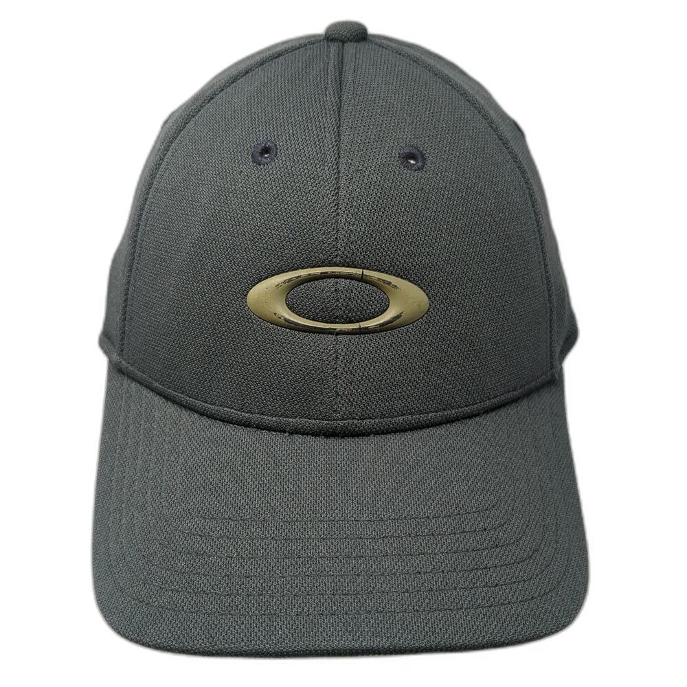 Oakley Baseball Cap Gray M Flexfit Metallic Logo Classic Mid Mesh Texture hat